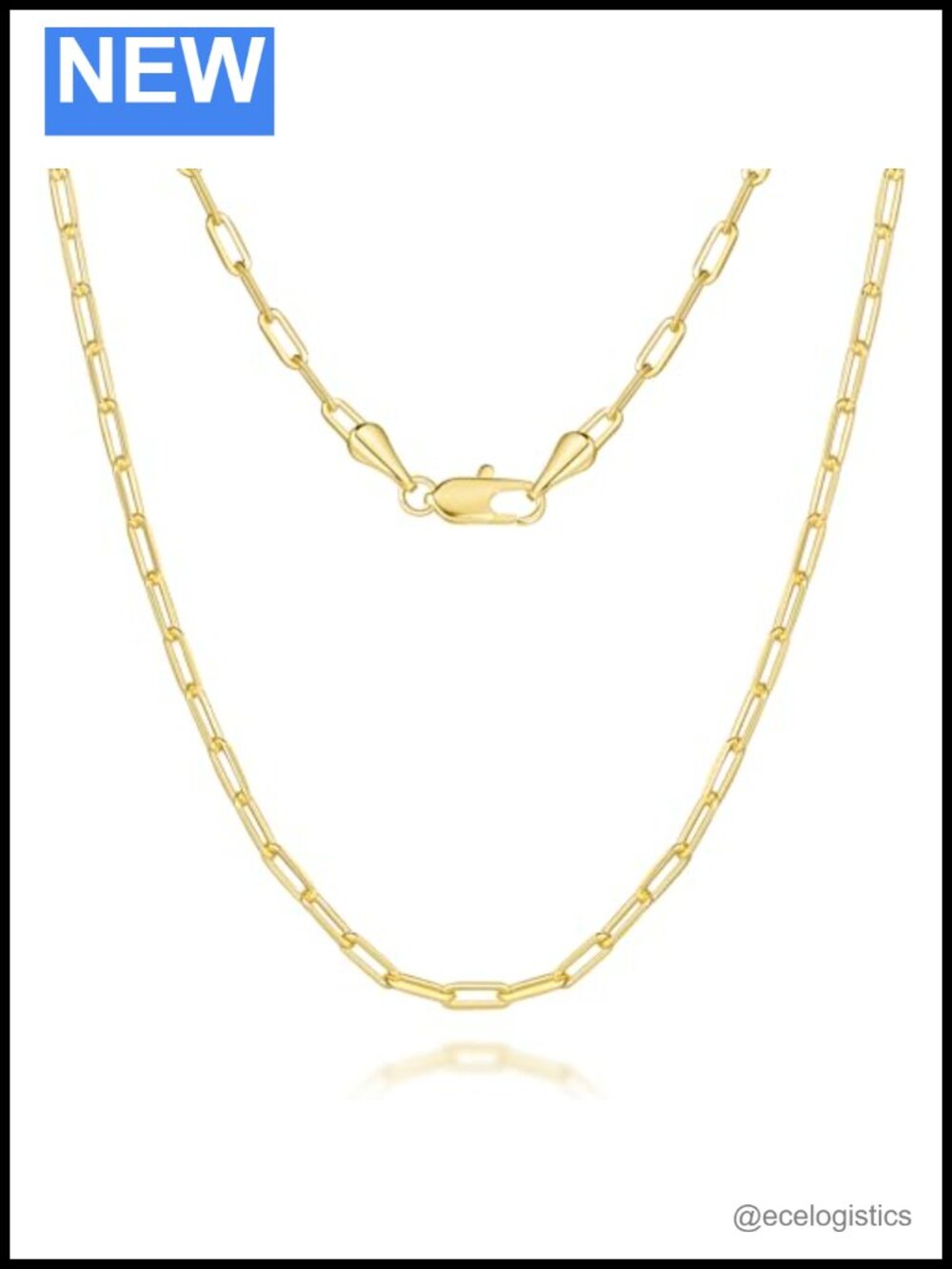 14K Gold Plated Paperclip Chain Necklace 18 Inch Unisex Lobster Clasp